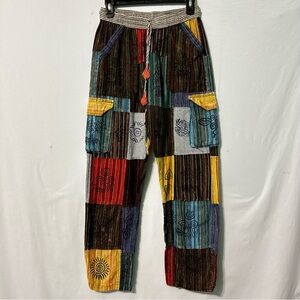 Rising International Patchwork Pants Women Med Boho Cargo Hippie Ltwt Elastic